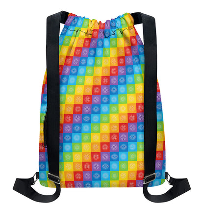 Reiki And The 7 Chakras Pattern Print Drawstring Backpack