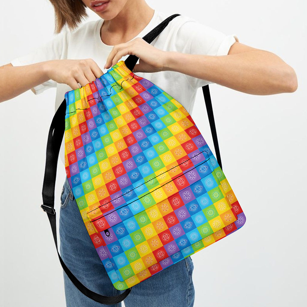 Reiki And The 7 Chakras Pattern Print Drawstring Backpack