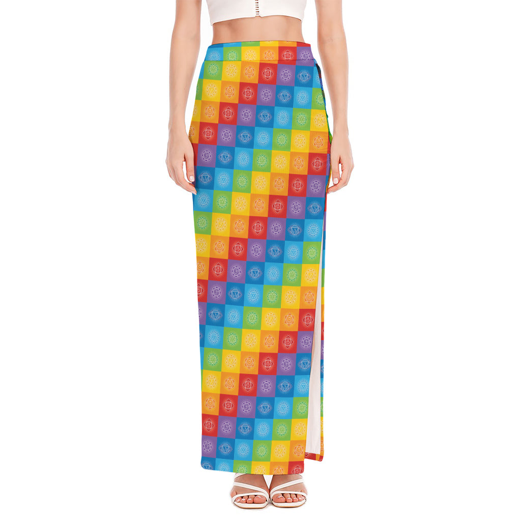 Reiki And The 7 Chakras Pattern Print High Slit Maxi Skirt