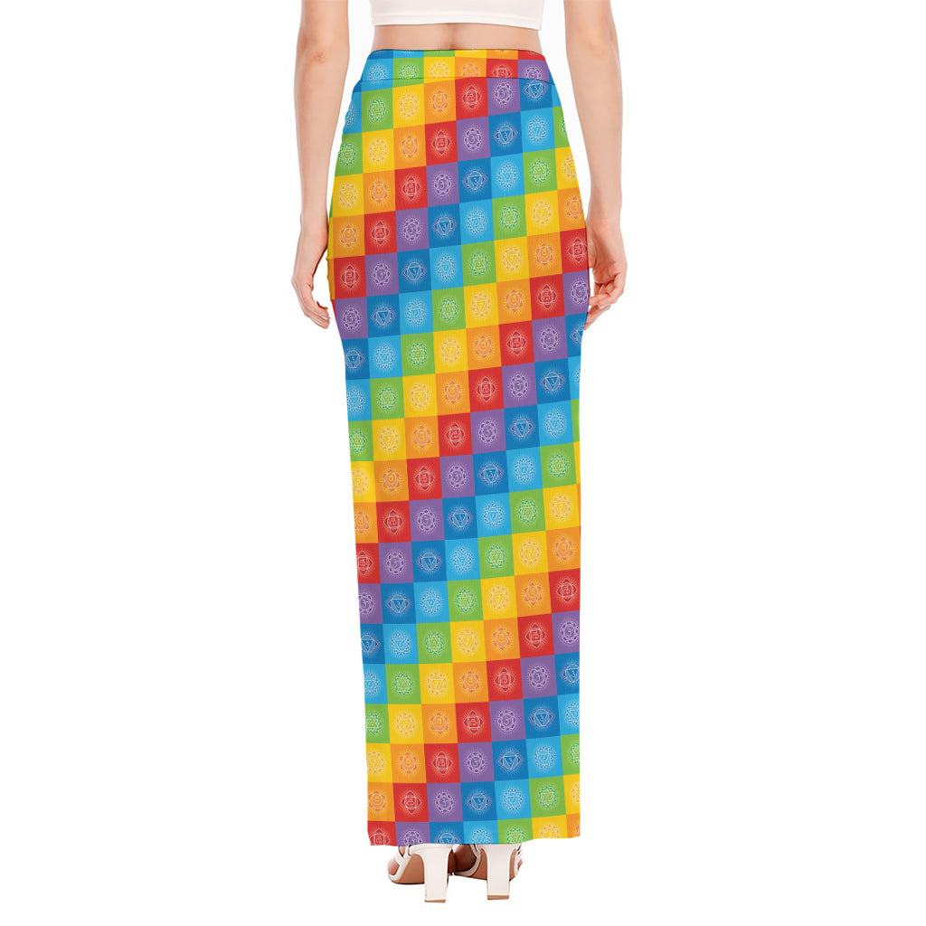 Reiki And The 7 Chakras Pattern Print High Slit Maxi Skirt