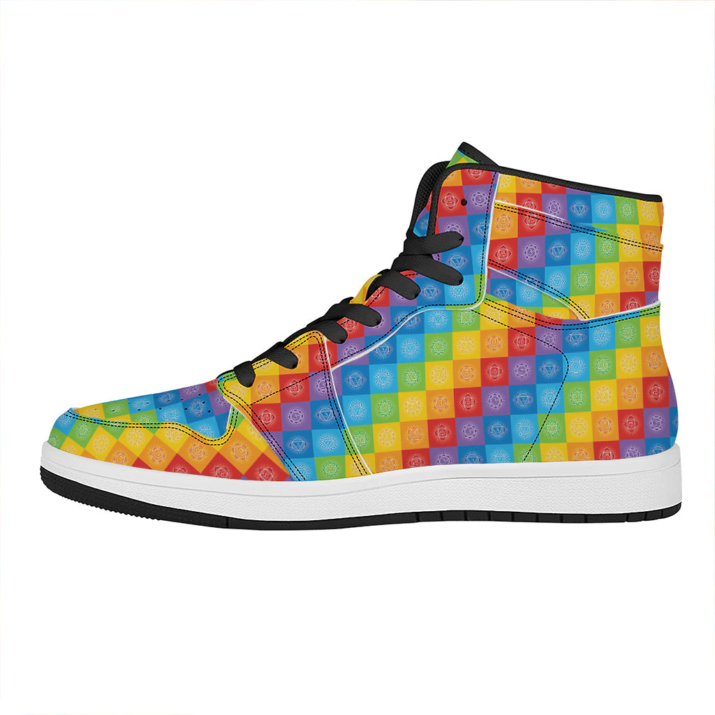 Reiki And The 7 Chakras Pattern Print High Top Leather Sneakers