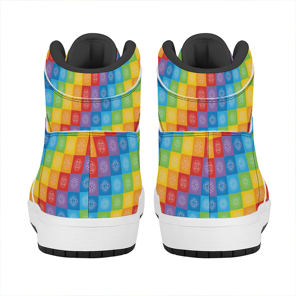 Reiki And The 7 Chakras Pattern Print High Top Leather Sneakers