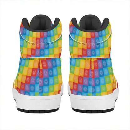 Reiki And The 7 Chakras Pattern Print High Top Leather Sneakers