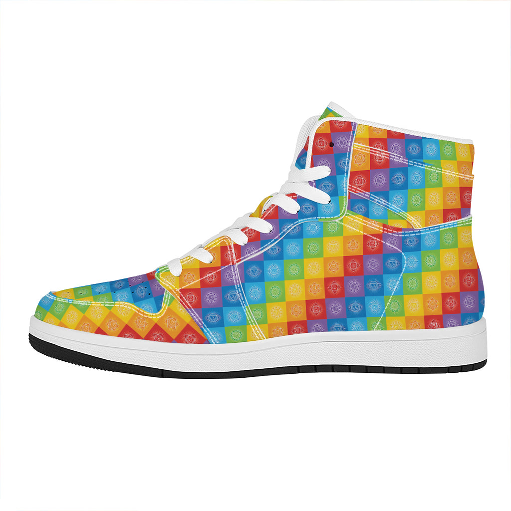 Reiki And The 7 Chakras Pattern Print High Top Leather Sneakers