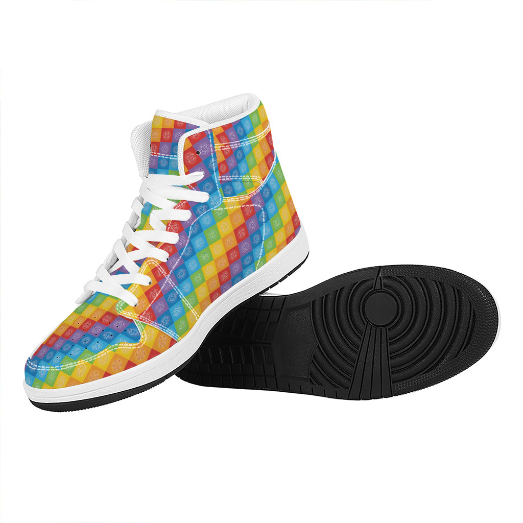 Reiki And The 7 Chakras Pattern Print High Top Leather Sneakers
