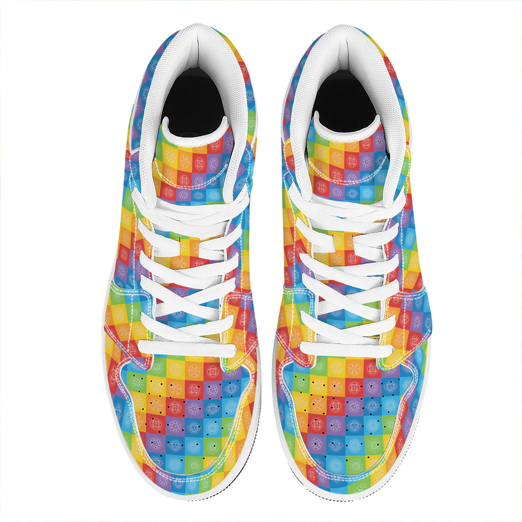 Reiki And The 7 Chakras Pattern Print High Top Leather Sneakers
