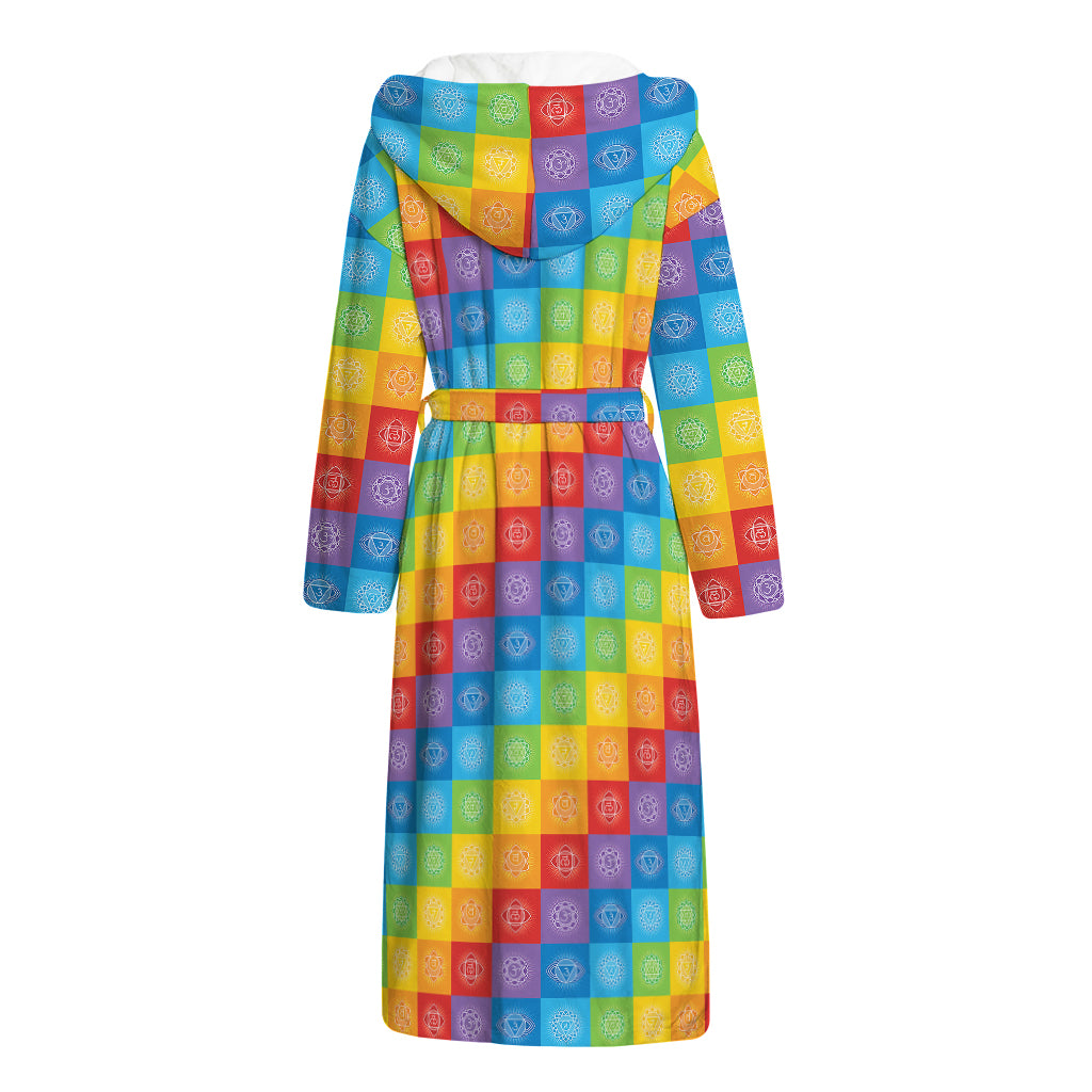 Reiki And The 7 Chakras Pattern Print Hooded Bathrobe