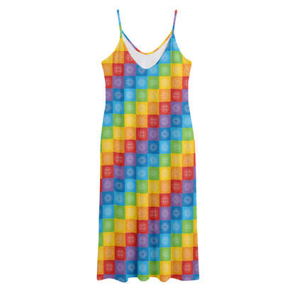 Reiki And The 7 Chakras Pattern Print Jersey Midi Cami Dress