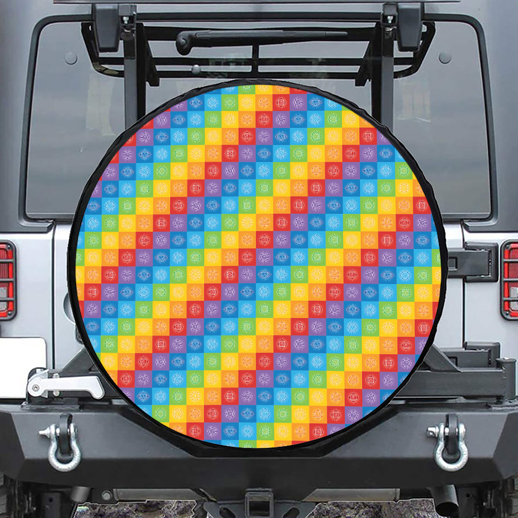Reiki And The 7 Chakras Pattern Print Leather Spare Tire Cover