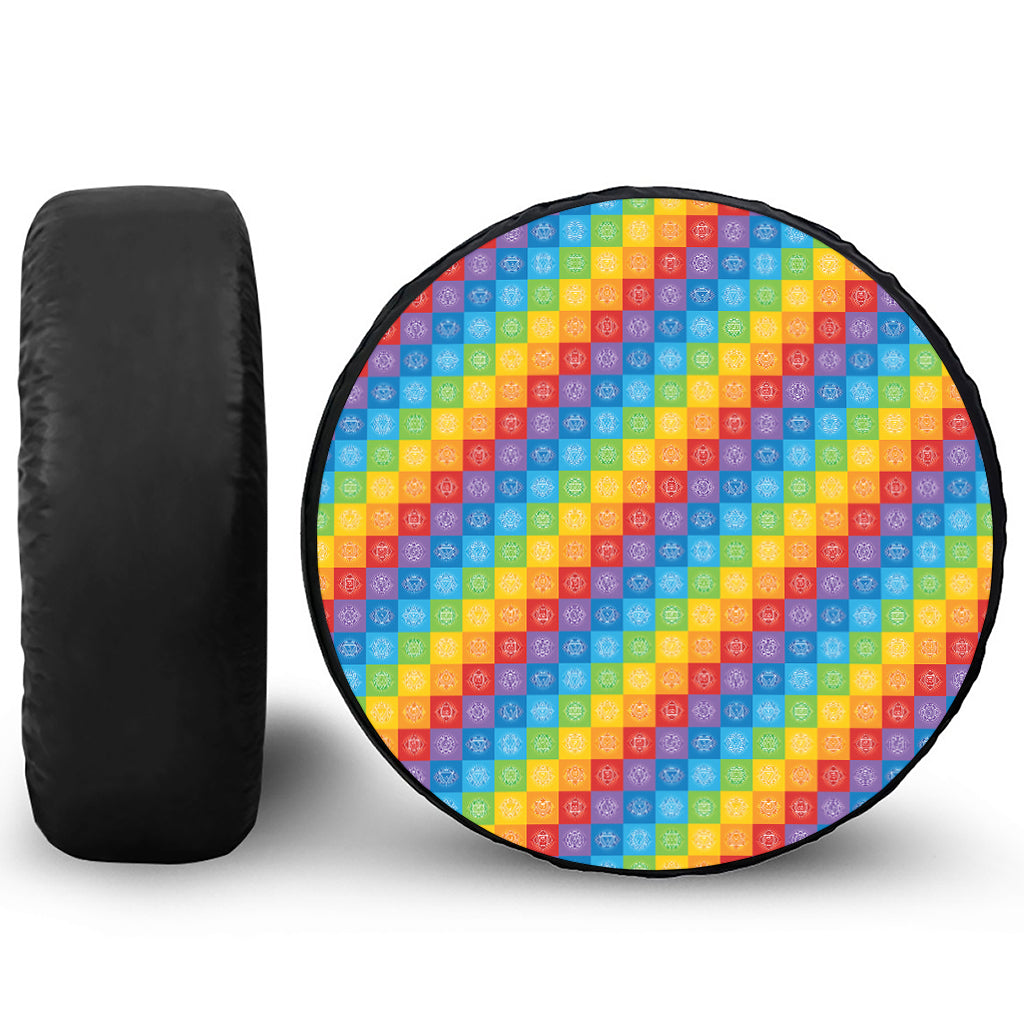 Reiki And The 7 Chakras Pattern Print Leather Spare Tire Cover