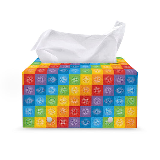 Reiki And The 7 Chakras Pattern Print Leather Tissue Box Cover