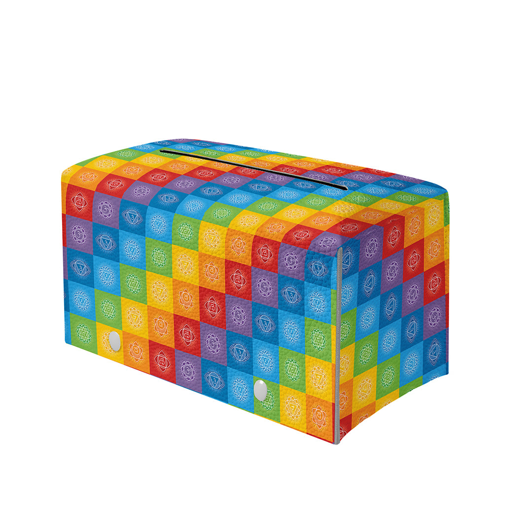 Reiki And The 7 Chakras Pattern Print Leather Tissue Box Cover
