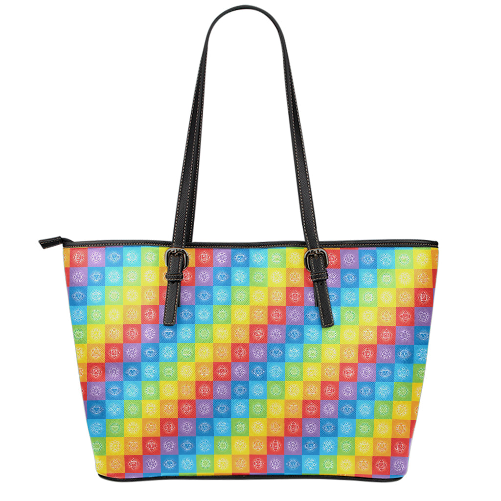 Reiki And The 7 Chakras Pattern Print Leather Tote Bag