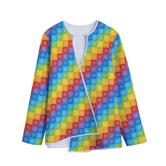 Reiki And The 7 Chakras Pattern Print Long Sleeve Short Coat