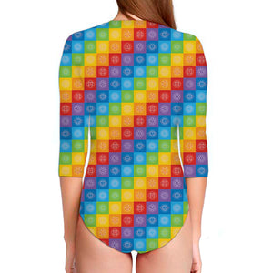 Reiki And The 7 Chakras Pattern Print Long Sleeve Swimsuit