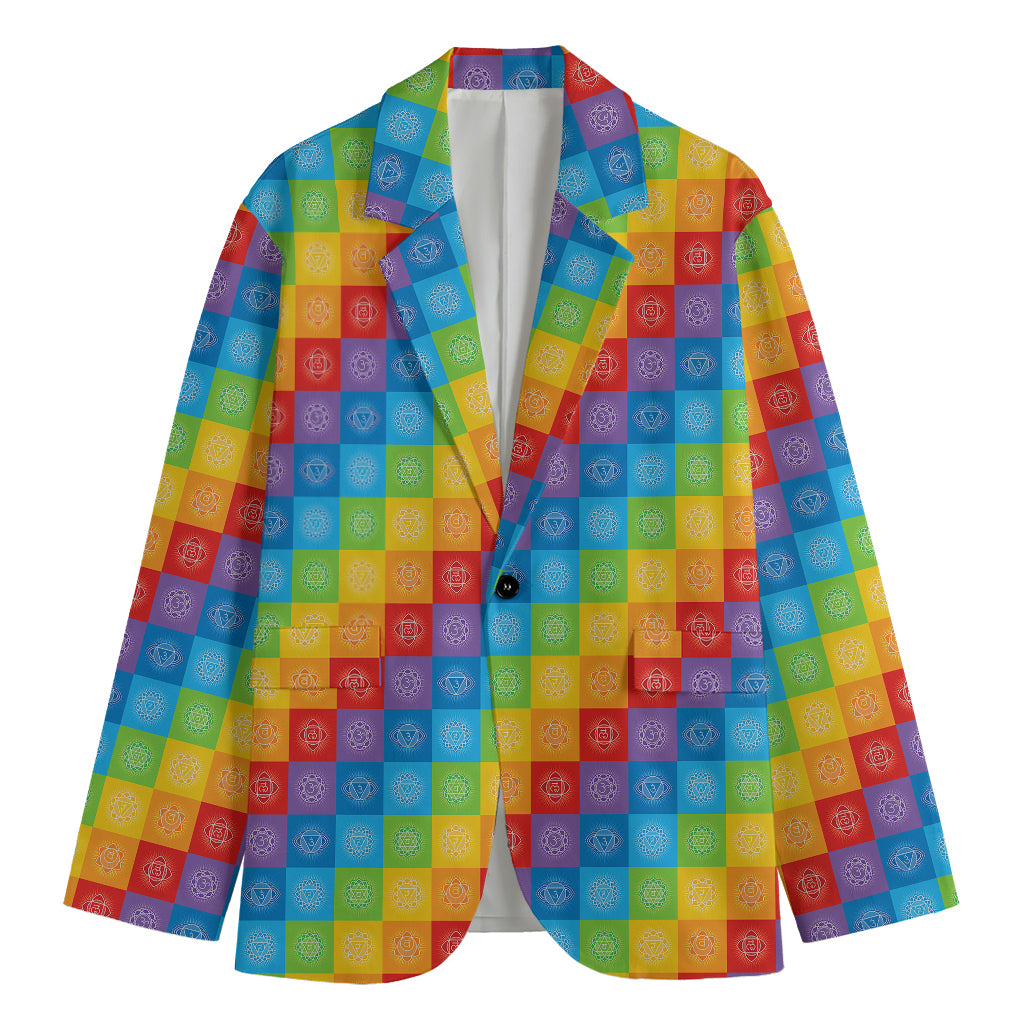 Reiki And The 7 Chakras Pattern Print Men's Cotton Blazer
