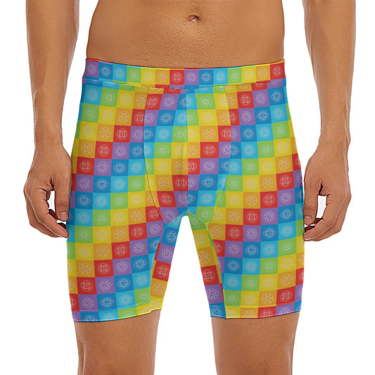 Reiki And The 7 Chakras Pattern Print Men's Long Boxer Briefs