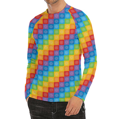 Reiki And The 7 Chakras Pattern Print Men's Long Sleeve Rash Guard