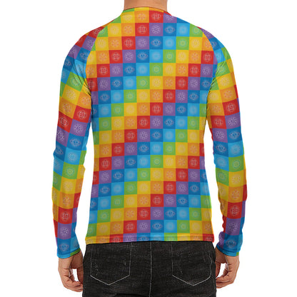 Reiki And The 7 Chakras Pattern Print Men's Long Sleeve Rash Guard