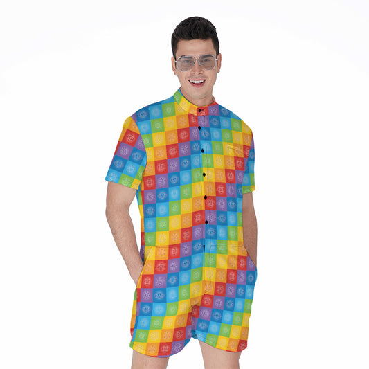 Reiki And The 7 Chakras Pattern Print Men's Rompers