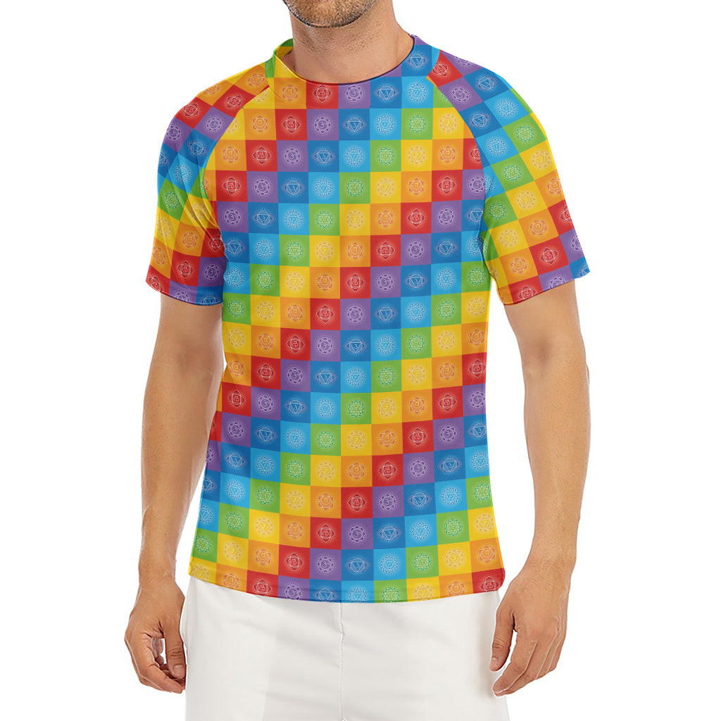 Reiki And The 7 Chakras Pattern Print Men's Short Sleeve Rash Guard