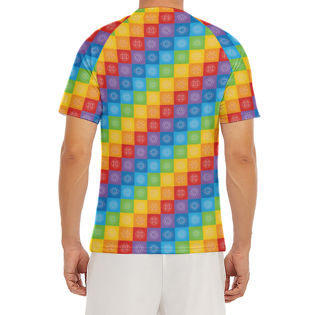Reiki And The 7 Chakras Pattern Print Men's Short Sleeve Rash Guard