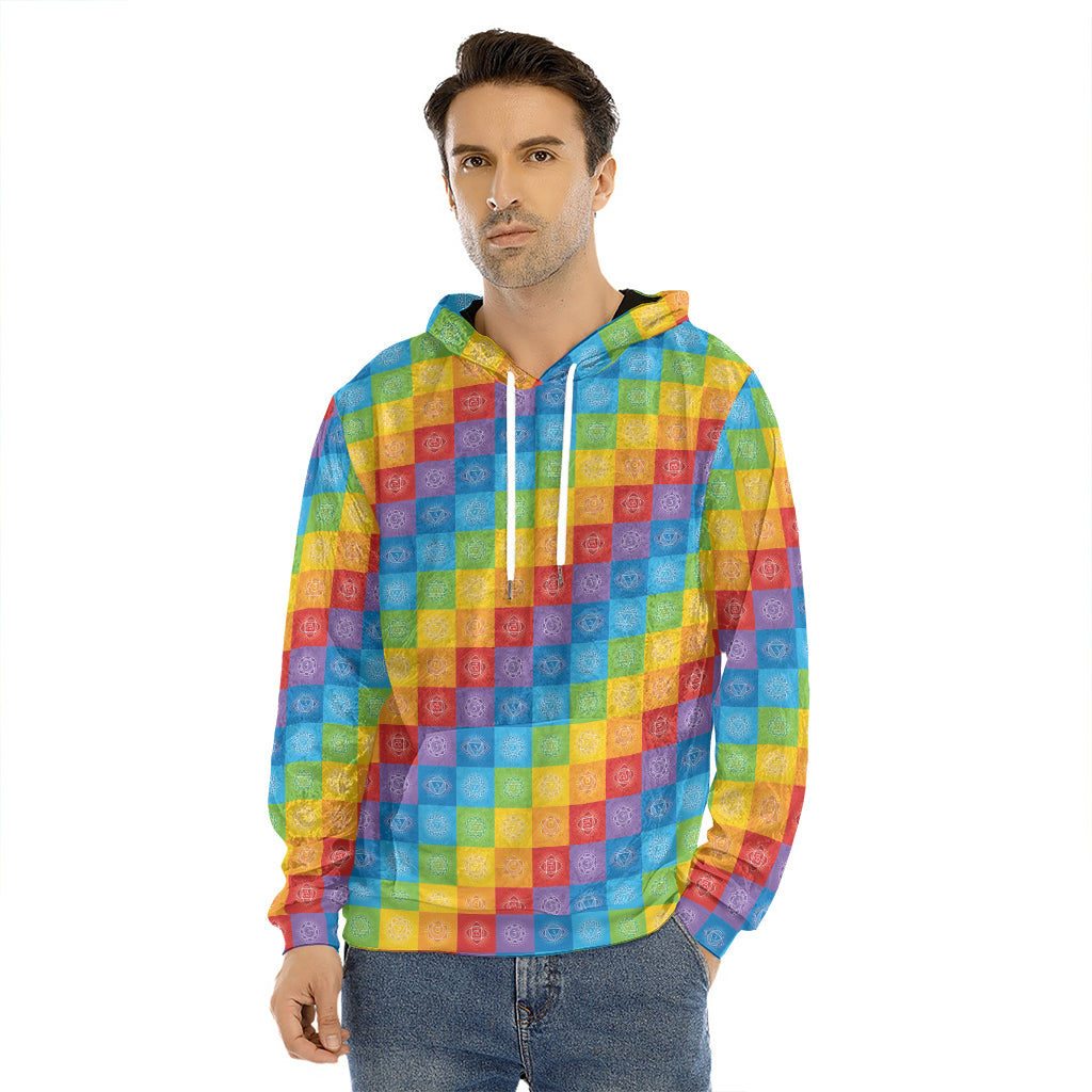 Reiki And The 7 Chakras Pattern Print Men's Velvet Pullover Hoodie
