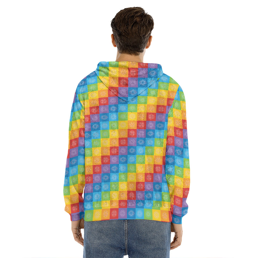 Reiki And The 7 Chakras Pattern Print Men's Velvet Pullover Hoodie