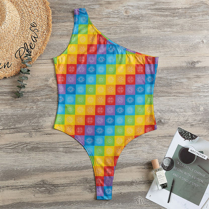 Reiki And The 7 Chakras Pattern Print One Shoulder Bodysuit