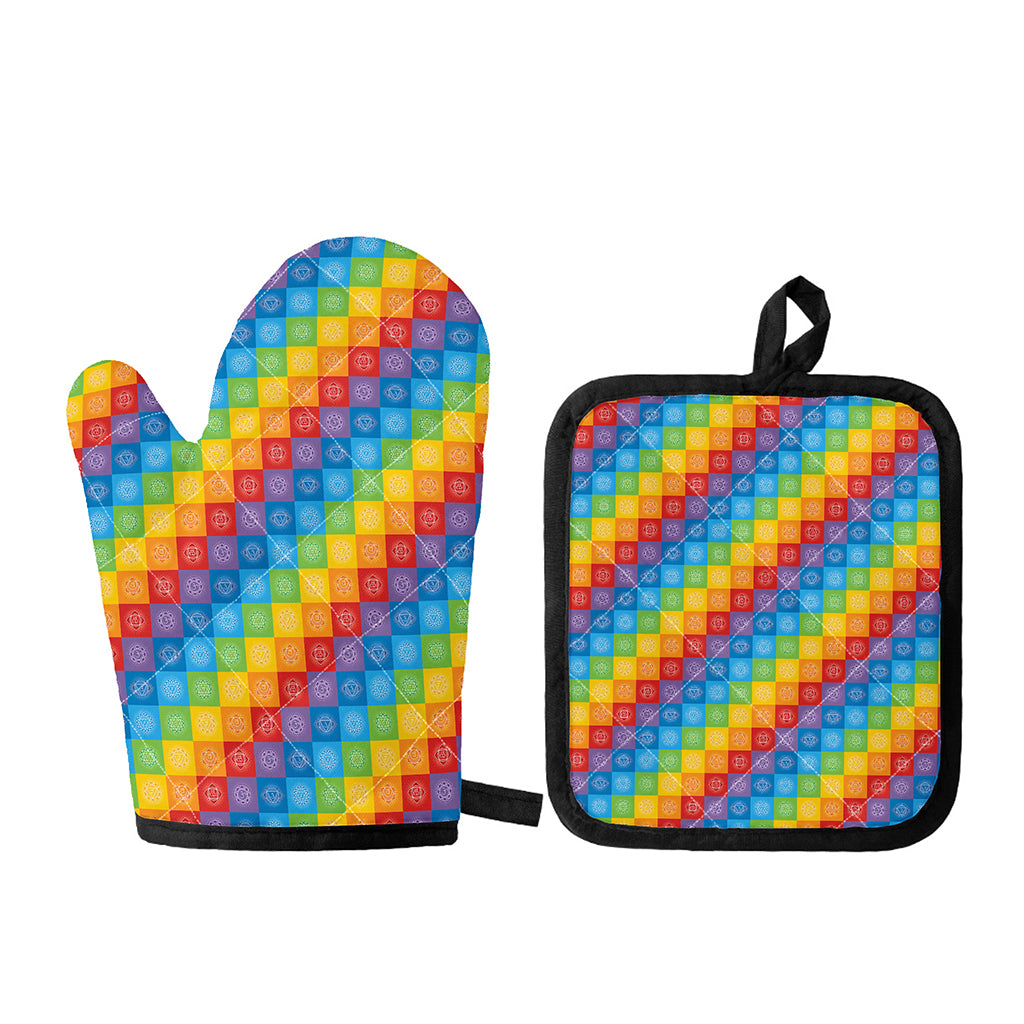 Reiki And The 7 Chakras Pattern Print Oven Mitt And Pot Holder Set