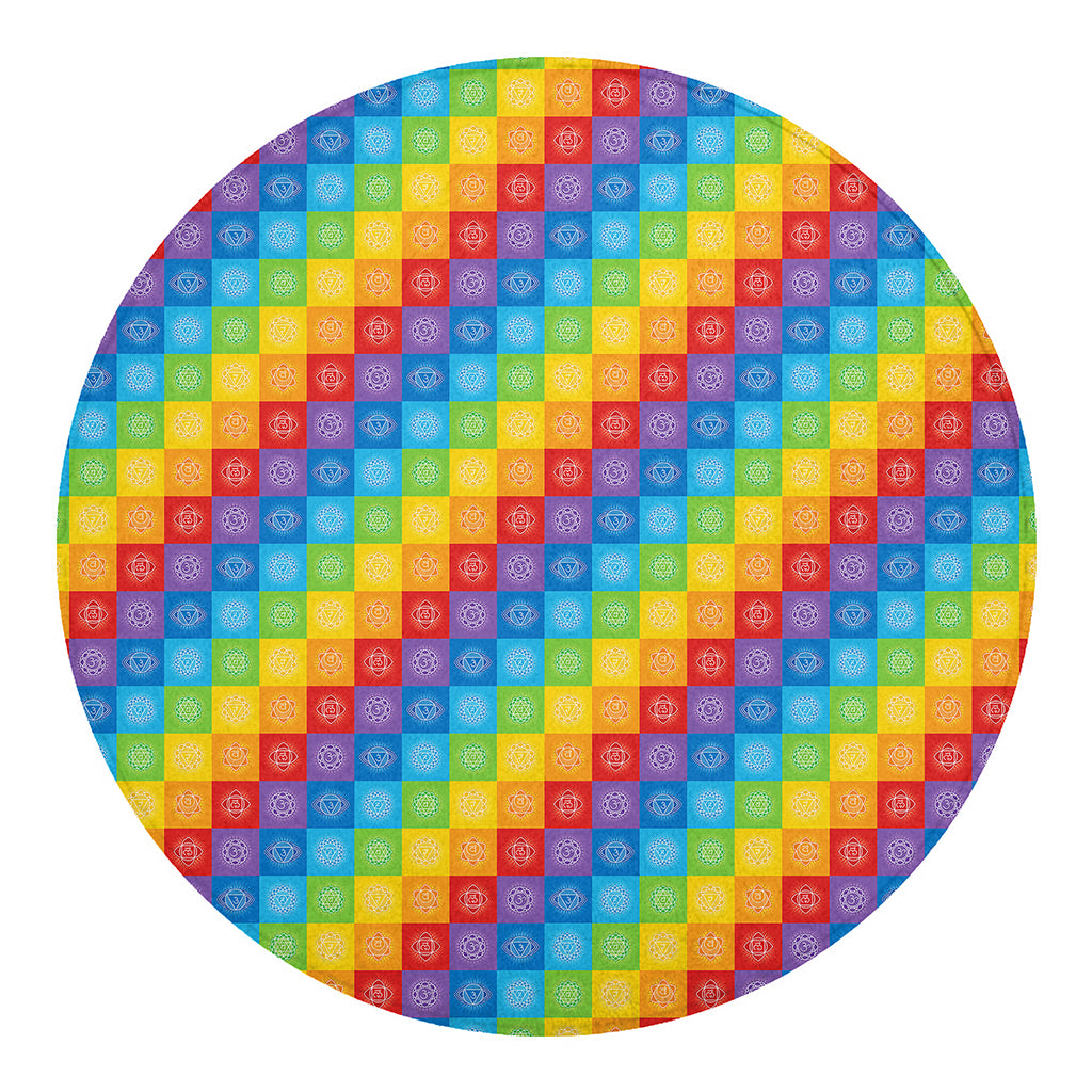 Reiki And The 7 Chakras Pattern Print Round Blanket