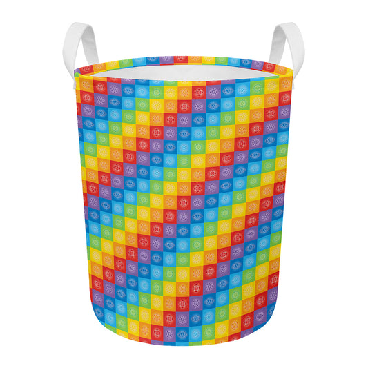 Reiki And The 7 Chakras Pattern Print Round Laundry Basket
