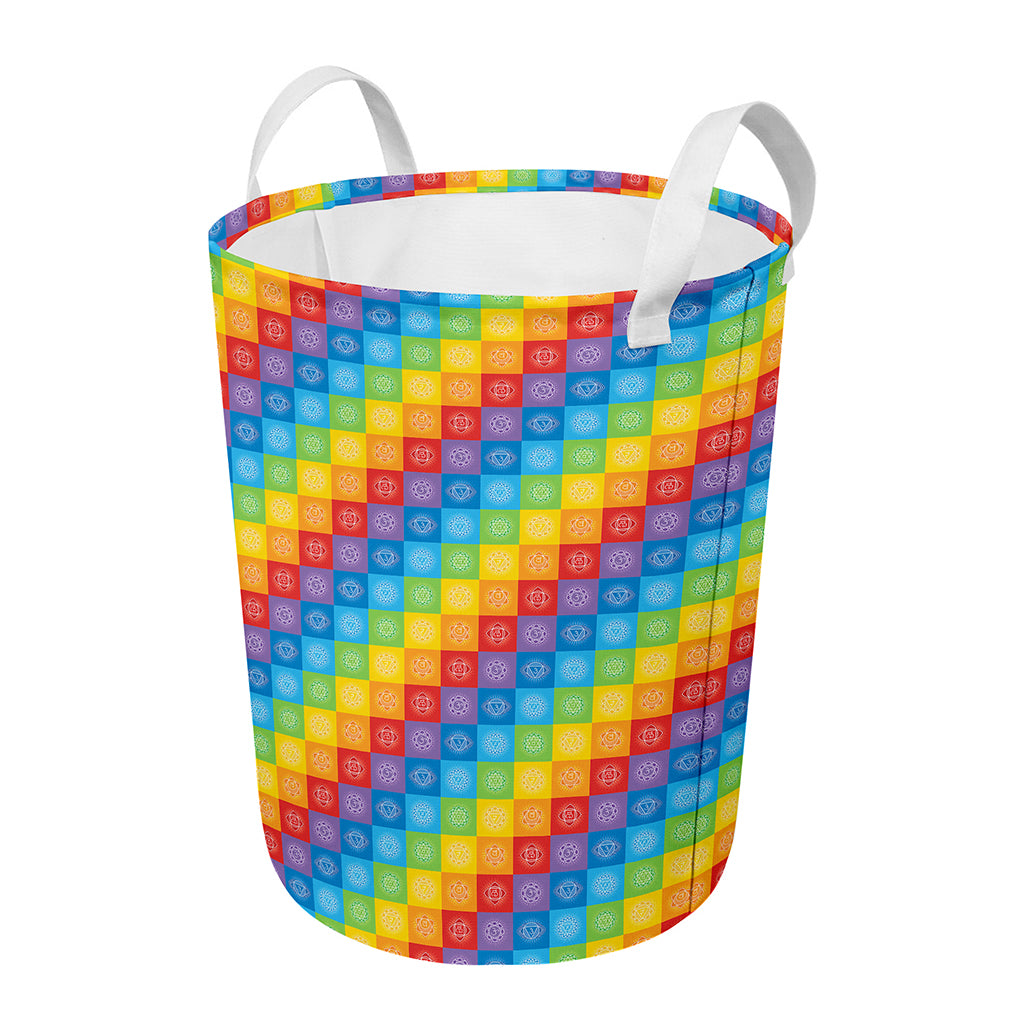 Reiki And The 7 Chakras Pattern Print Round Laundry Basket
