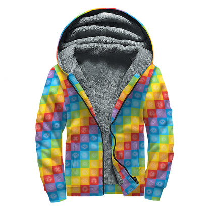 Reiki And The 7 Chakras Pattern Print Sherpa Lined Zip Up Hoodie