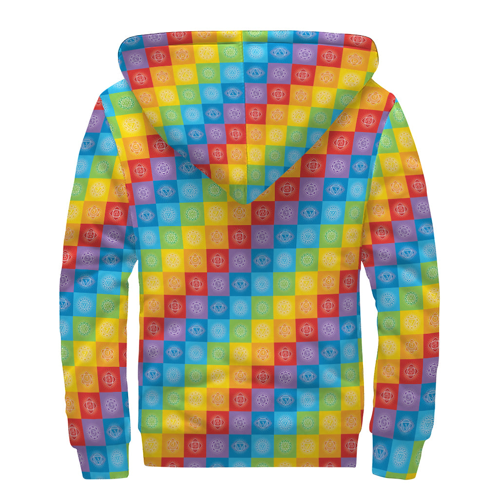 Reiki And The 7 Chakras Pattern Print Sherpa Lined Zip Up Hoodie