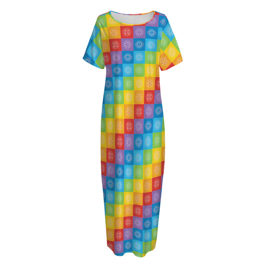 Reiki And The 7 Chakras Pattern Print Short Sleeve Long Nightdress