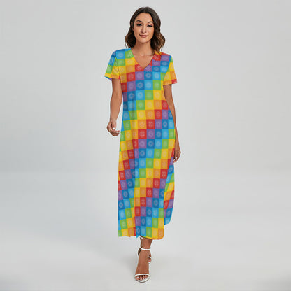 Reiki And The 7 Chakras Pattern Print Short Sleeve Maxi Dress