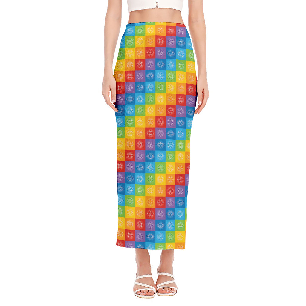 Reiki And The 7 Chakras Pattern Print Side Slit Maxi Skirt