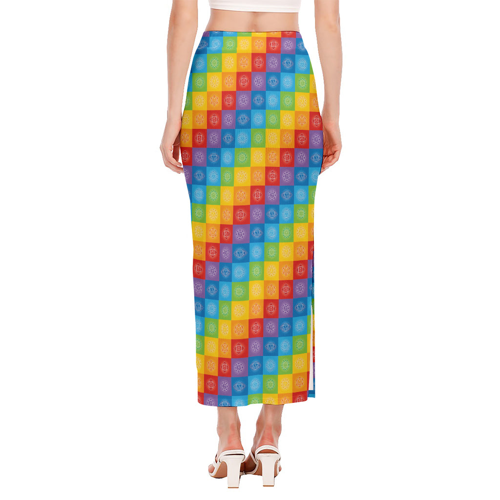 Reiki And The 7 Chakras Pattern Print Side Slit Maxi Skirt