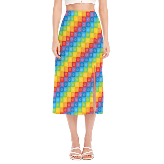 Reiki And The 7 Chakras Pattern Print Side Slit Midi Skirt