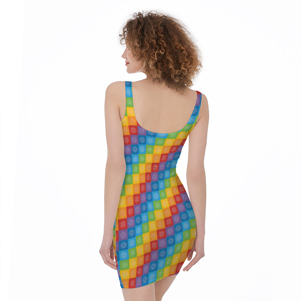 Reiki And The 7 Chakras Pattern Print Sleeveless Bodycon Dress