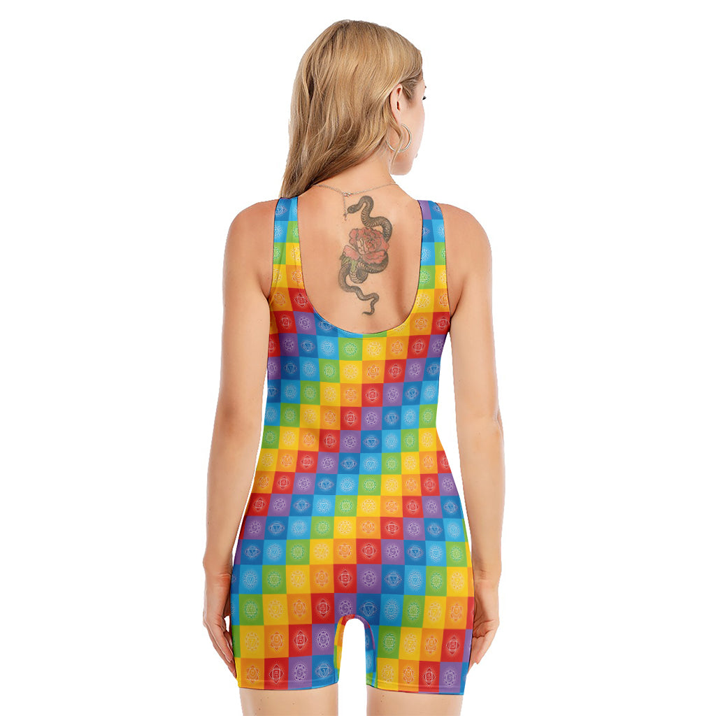 Reiki And The 7 Chakras Pattern Print Sleeveless One Piece Swimsuit