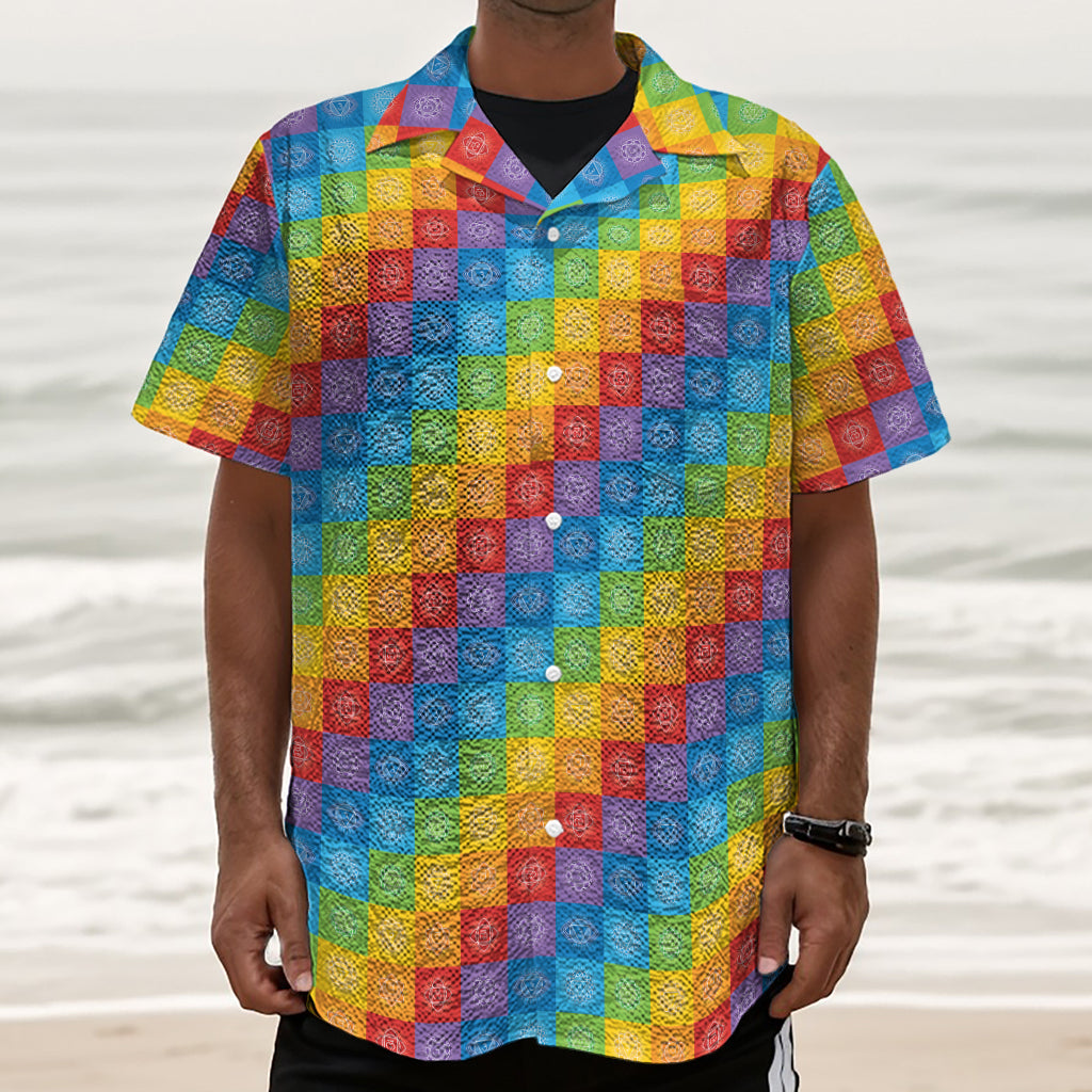 Reiki And The 7 Chakras Pattern Print Textured Short Sleeve Shirt