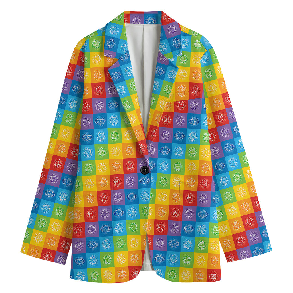 Reiki And The 7 Chakras Pattern Print Women's Cotton Blazer
