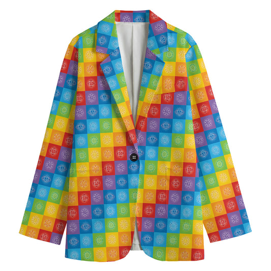 Reiki And The 7 Chakras Pattern Print Women's Cotton Blazer
