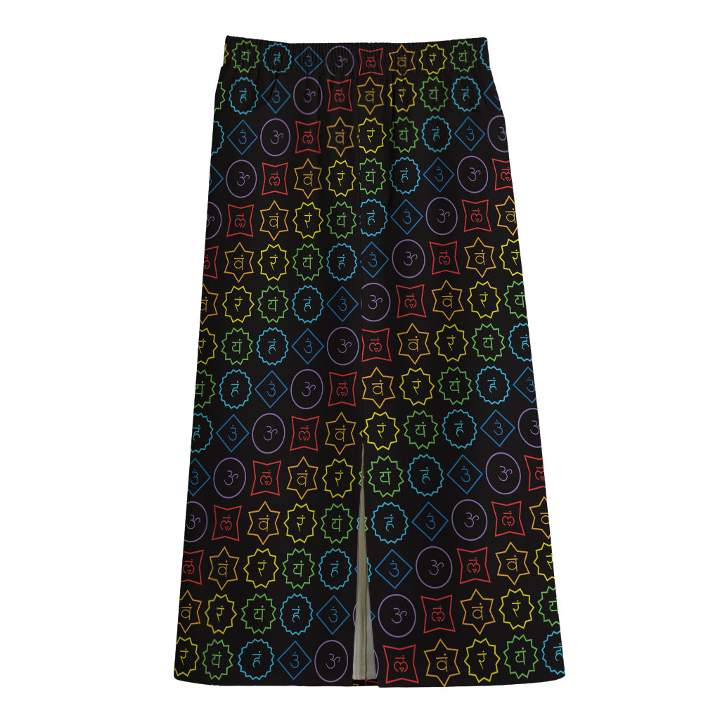 Reiki And The Seven Chakras Print Cotton Front Slit Maxi Skirt