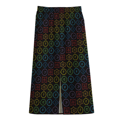 Reiki And The Seven Chakras Print Cotton Front Slit Maxi Skirt