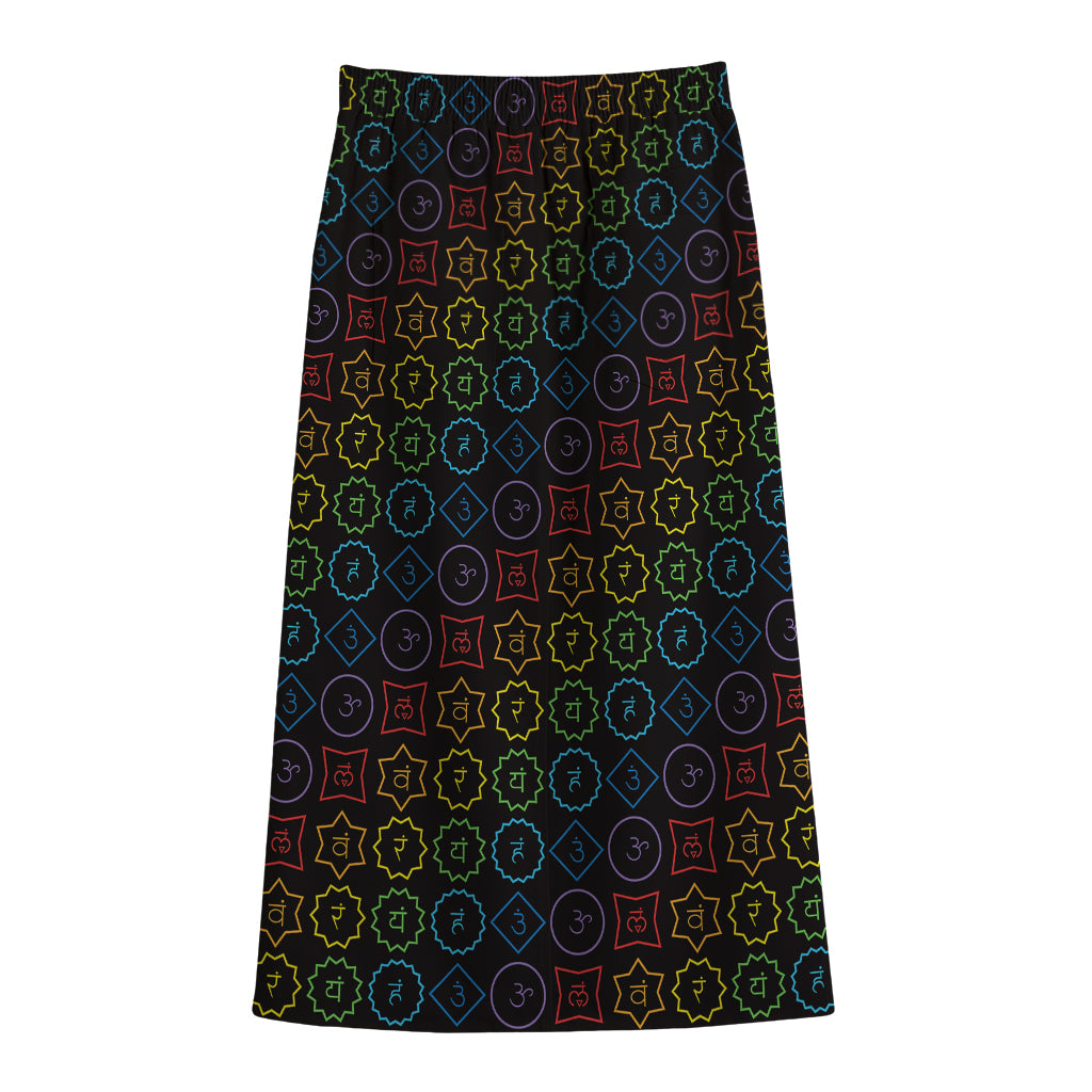 Reiki And The Seven Chakras Print Cotton Front Slit Maxi Skirt