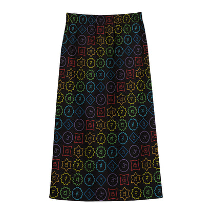 Reiki And The Seven Chakras Print Cotton Front Slit Maxi Skirt