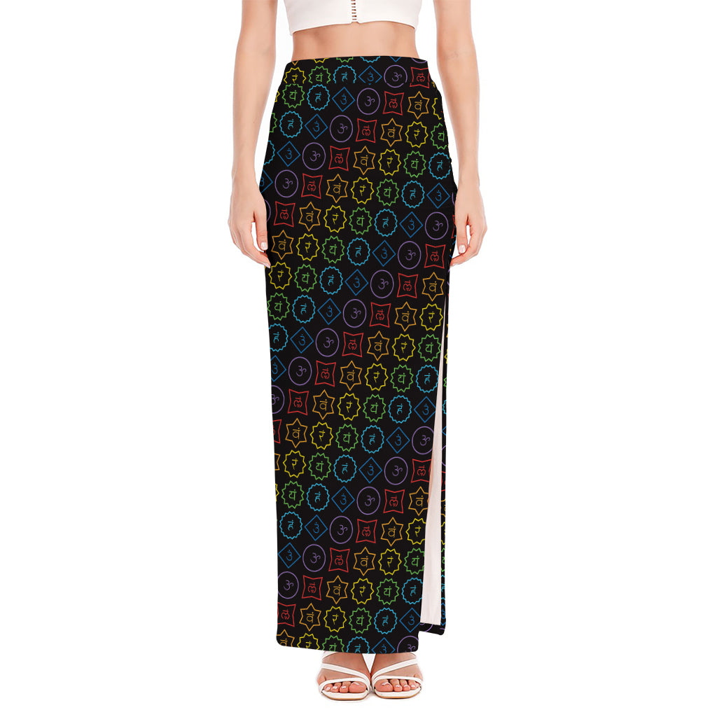 Reiki And The Seven Chakras Print High Slit Maxi Skirt